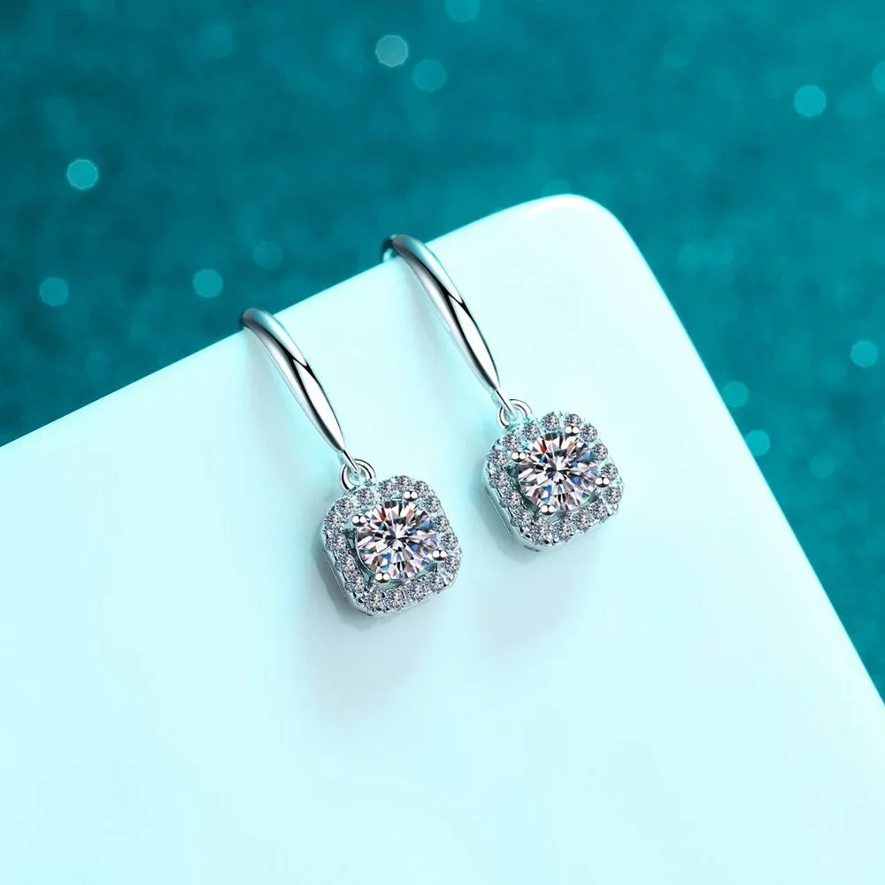 Certified 1ct. t.w. Moissanite Diamond Halo Drop Earrings NEW